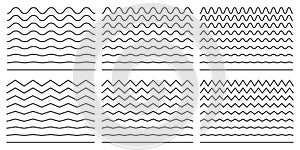 Seamless wavy line and zigzag patterns set. Horizontal curvy waves stripe and zig zags. Collection of underlines, linear sings photo